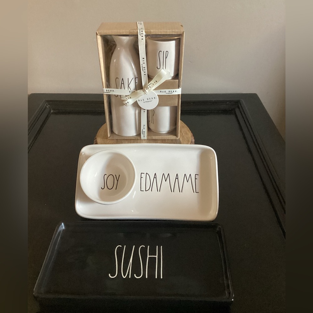 Rae Dunn White and black ceramic sushi set